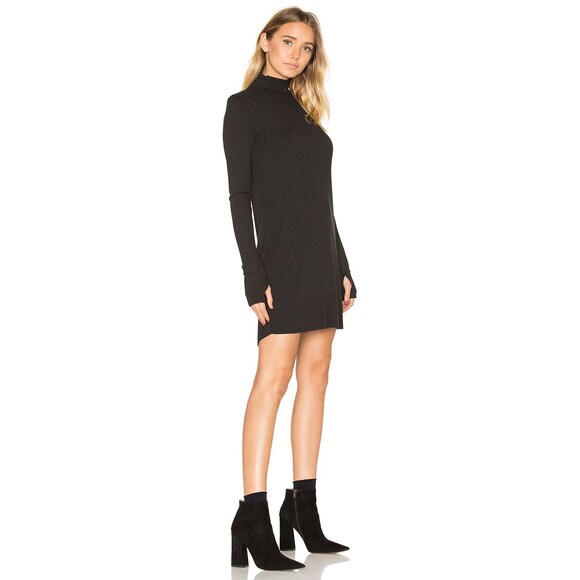 Michael Lauren Revolve Ribbed Knit Turtleneck Dress Size S Black Raw Hem New - Picture 2 of 15